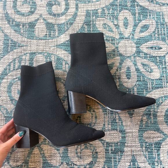 Aldo Women's Black Knit Pointed-Toe Ankle Boots with Block Heel - Size US 7.5 - Picture 11 of 12